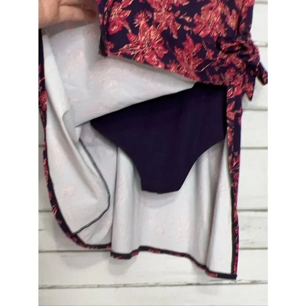 Lands' End Floral Print Swim Dress Women's Plus 18W Built-in Bra Purple Red
